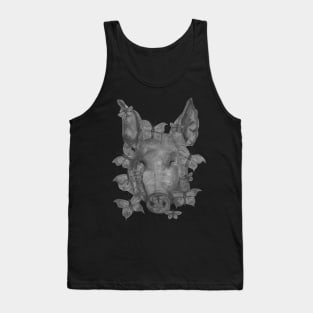 Black and white pig head with butterflies Tank Top